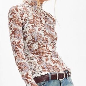 Free People Floral Lace High Neck Top